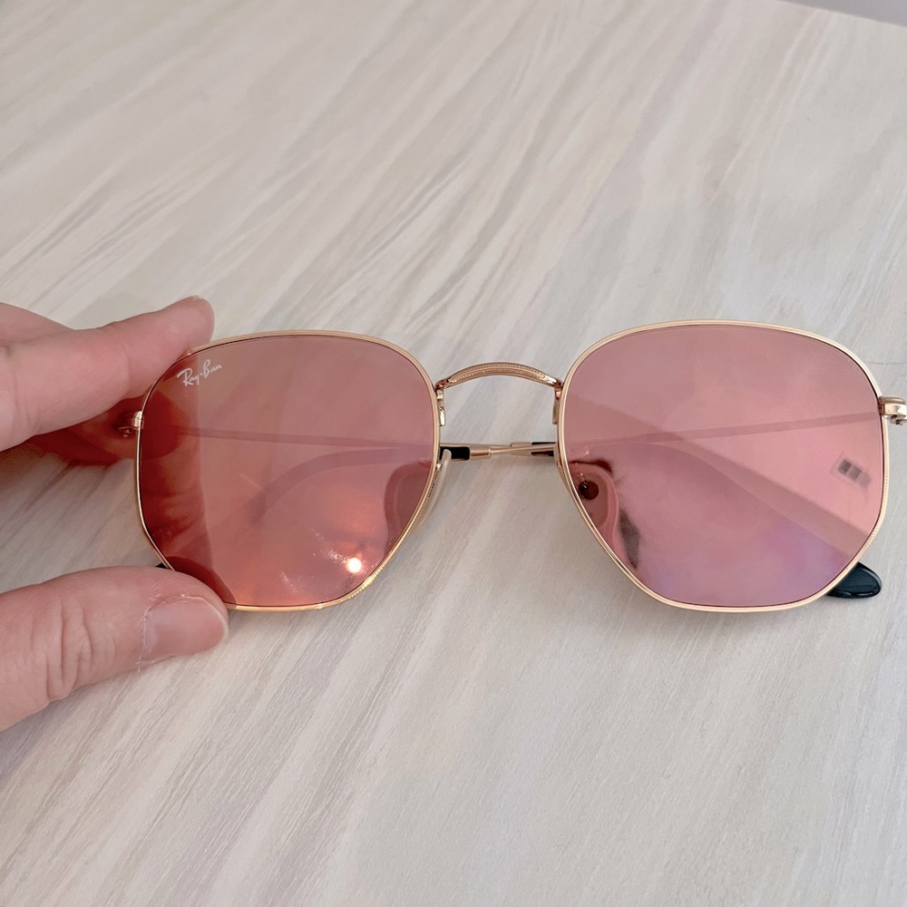 Ray-Ban RB3548N Flat Lens Hexagonal Sunglasses, Shiny Gold/Copper, 54 mm
